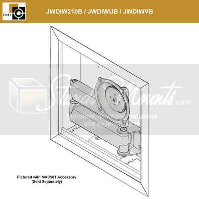 Chief Medium Dual Swing Arm In-Wall Mount JWDIWVB, pipe-mount display adapter installation diagram
