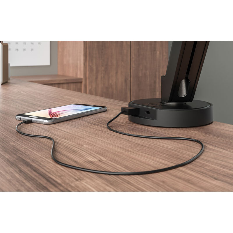 Chief Koncis USB Charging Hub D1UB-NA, desktop power hub charging phone at monitor arm base
