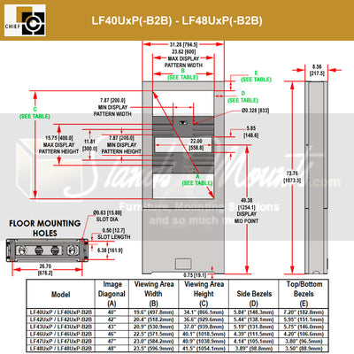 Chief Impact Floor Kiosk LF47UWP-B2B, outdoor display kiosk dimensions diagram
