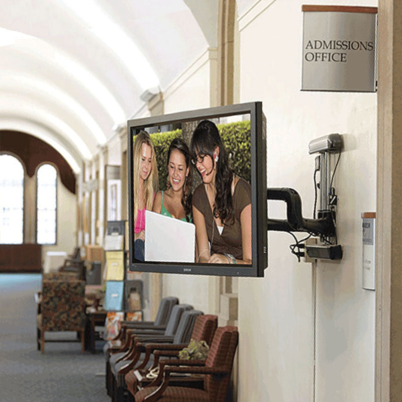 Chief Large Swing Arm TV Mount PNR2000B, wall-mounted display in admissions corridor