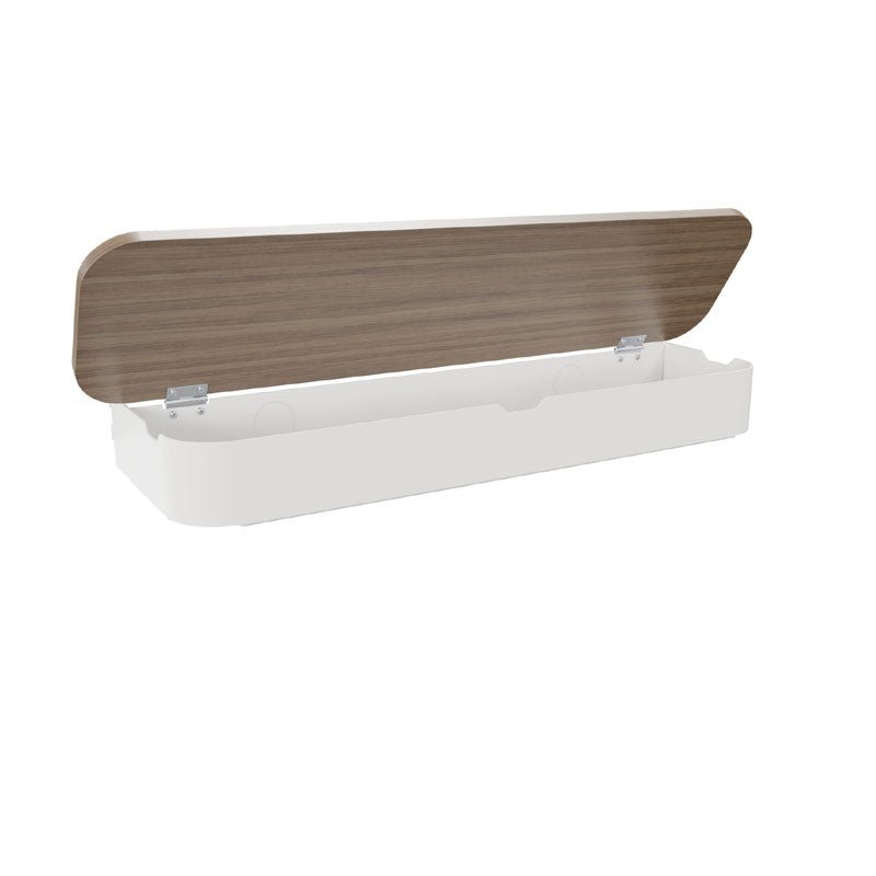 Chief Voyager Storage Shelf Accessory SCSSW, mobile display cart storage tray with woodgrain lid open