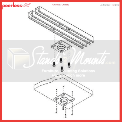 Peerless-AV Unistrut or Structural Ceiling Plate CMJ310, ceiling mount exploded installation diagram