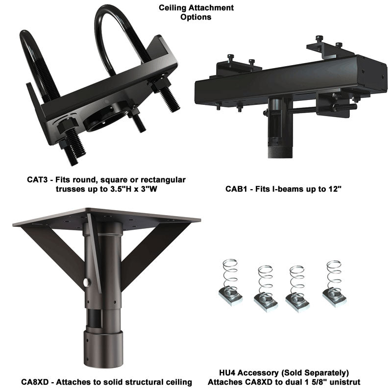 Crimson Multi-Display TV Ceiling Mount System CMD8U, ceiling attachment options diagram