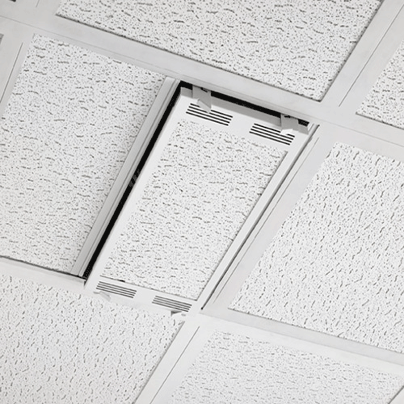 Chief 1 x 2 Plenum Rated Storage Box CMS491P2, ceiling tile access panel partially open