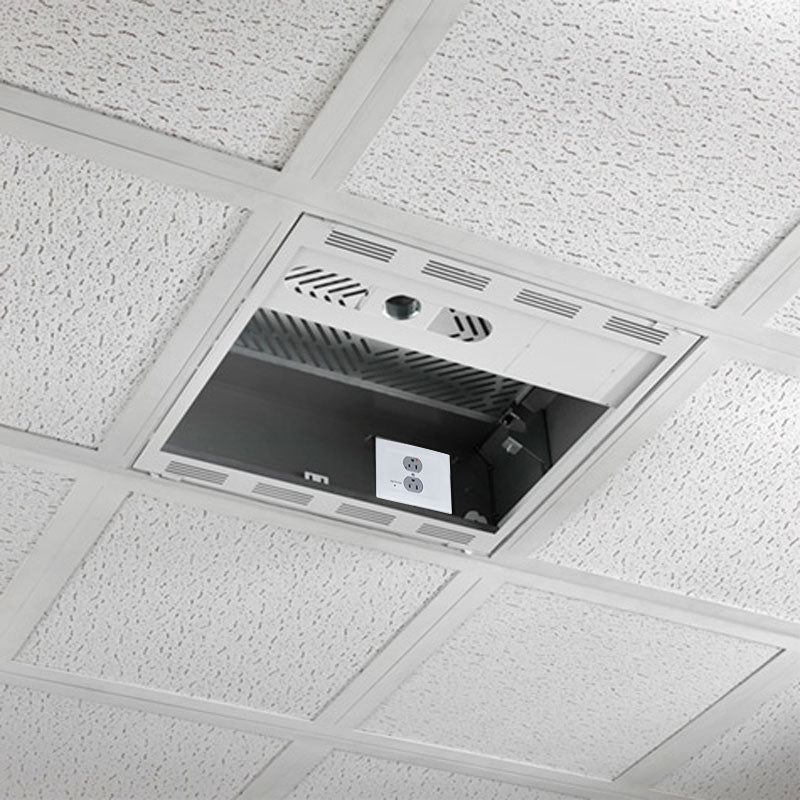 Chief 2x2 Plenum Rated Storage Box CMS492CP2, recessed ceiling equipment box installed