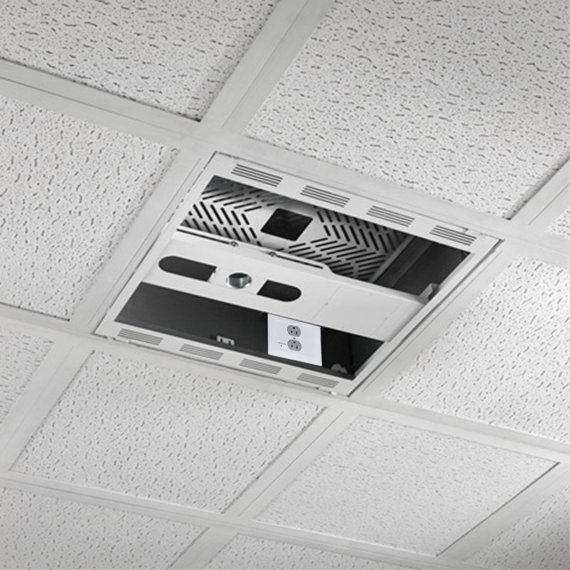 Chief 2x2 Plenum Rated Storage Box CMS492CP2, recessed ceiling equipment box with access panel lowered