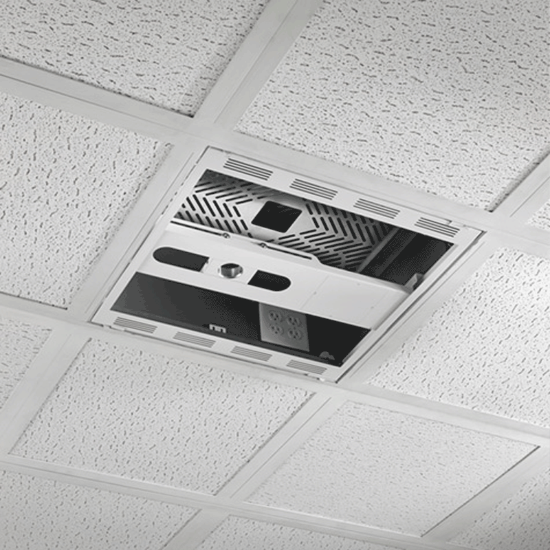 Chief 2 x 2 Plenum Rated Storage Box with 1.5 inch NPT Opening CMS492C, recessed ceiling equipment box installed without cover