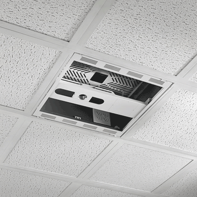 Chief 2 x 2 Plenum Rated Storage Box with 1.5 inch NPT Opening CMS492C, recessed ceiling equipment box installed without cover