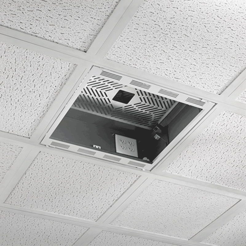 Chief 2 x 2 Plenum Rated Storage Box CMS492, projector mount installed in suspended ceiling