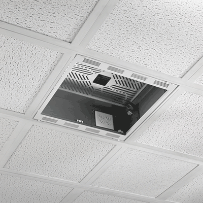 Chief 2 x 2 Plenum Rated Storage Box CMS492, projector mount installed in suspended ceiling