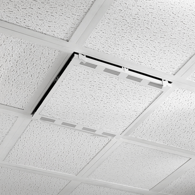 Chief 2 x 2 Plenum Rated Storage Box CMS492P2, ceiling access panel partially open