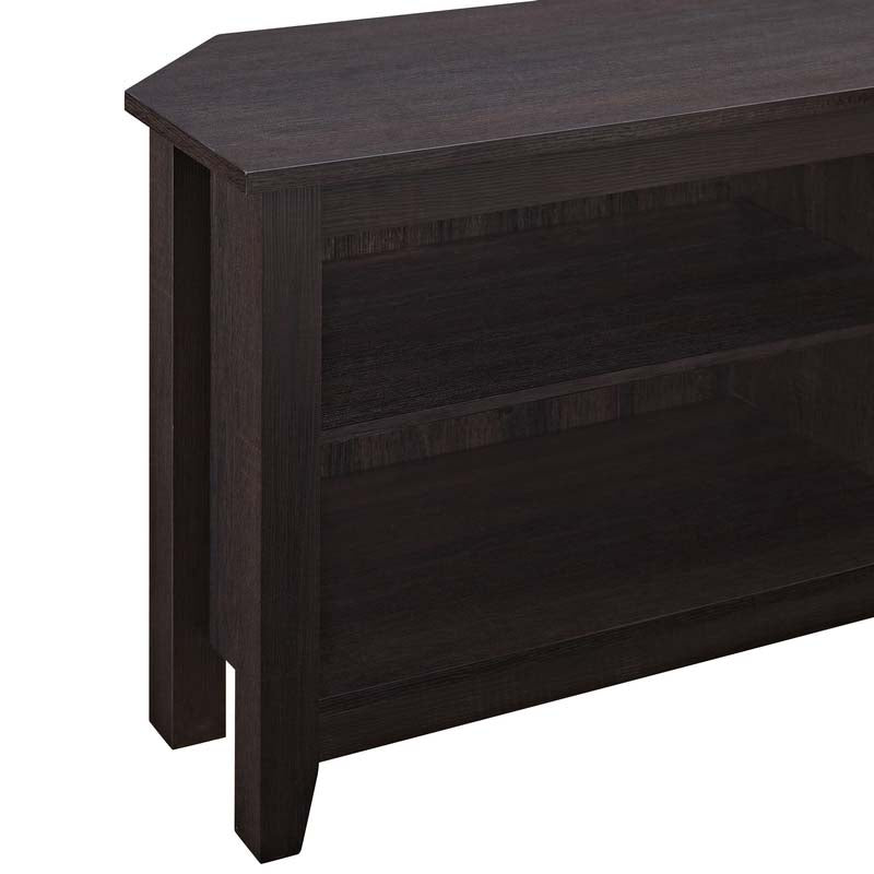 Walker Edison Essentials 60 inch Corner TV Stand W58CCRES, dark wood media console side view