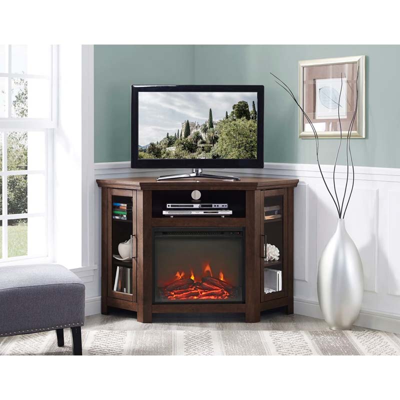 Walker Edison Corner Fireplace TV Stand (Traditional Brown) W48FPCRTB