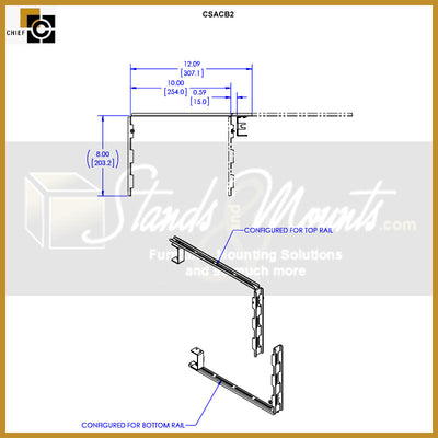 Chief ConnexSys Wall Cover Bracket Pack CSACB2, component shelf mounting bracket technical dimensions diagram
