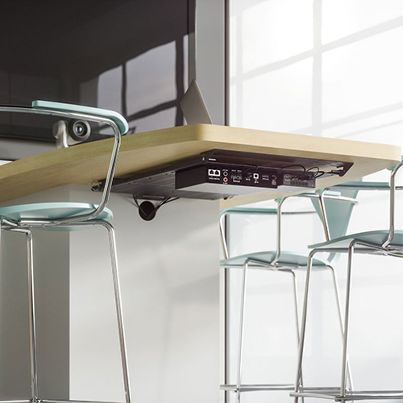 Chief Proximity Under Table Component Storage Panel CSPH, under-table power hub installed close-up