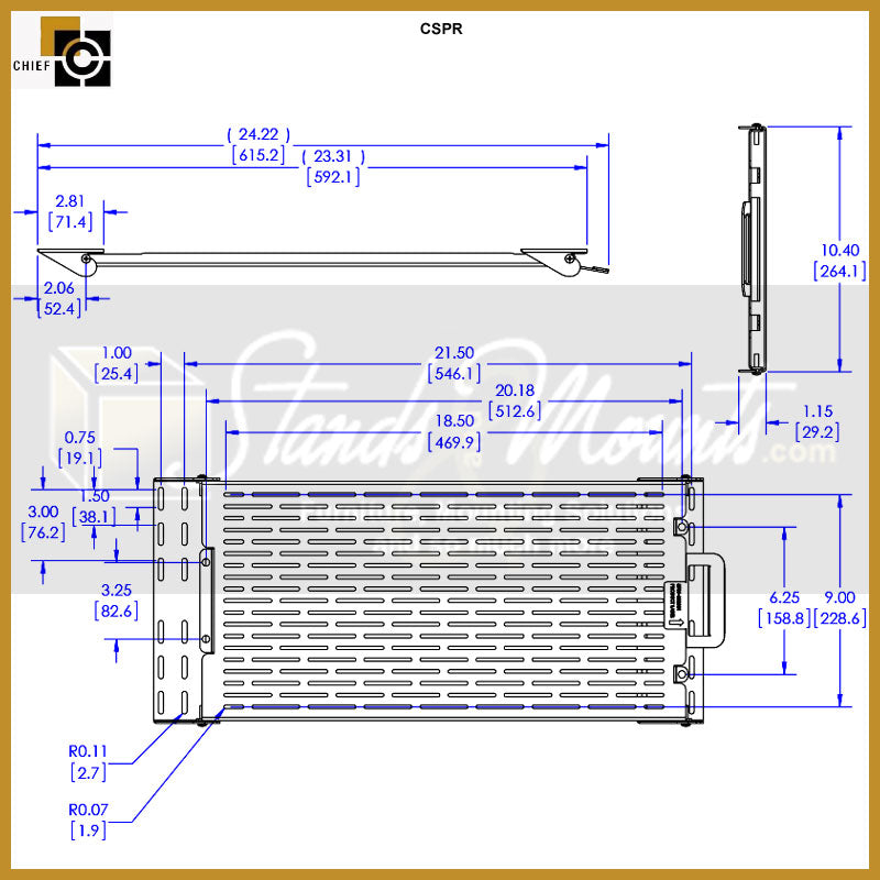 Chief Proximity On-Wall Component Storage Panel CSPR, video wall mount service panel dimensions diagram