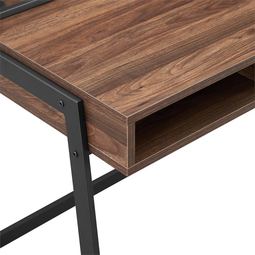Walker Edison Corbin 42 in. Mesh Back Writing Desk D42CORMBDW, desk wood top corner close-up