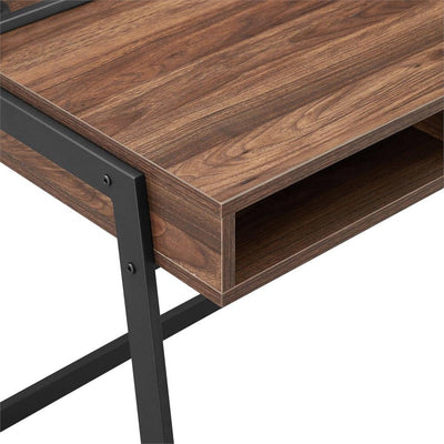 Walker Edison Corbin 42 in. Mesh Back Writing Desk D42CORMBDW, desk wood top corner close-up