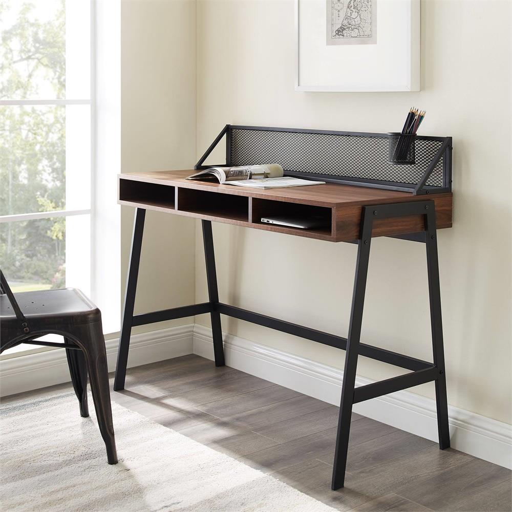 View a larger image of the Walker Edison Corbin 42 in. Mesh Back Writing Desk (Dark Walnut) D42CORMBDW here.
