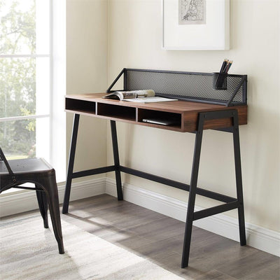 View a larger image of the Walker Edison Corbin 42 in. Mesh Back Writing Desk (Dark Walnut) D42CORMBDW here.