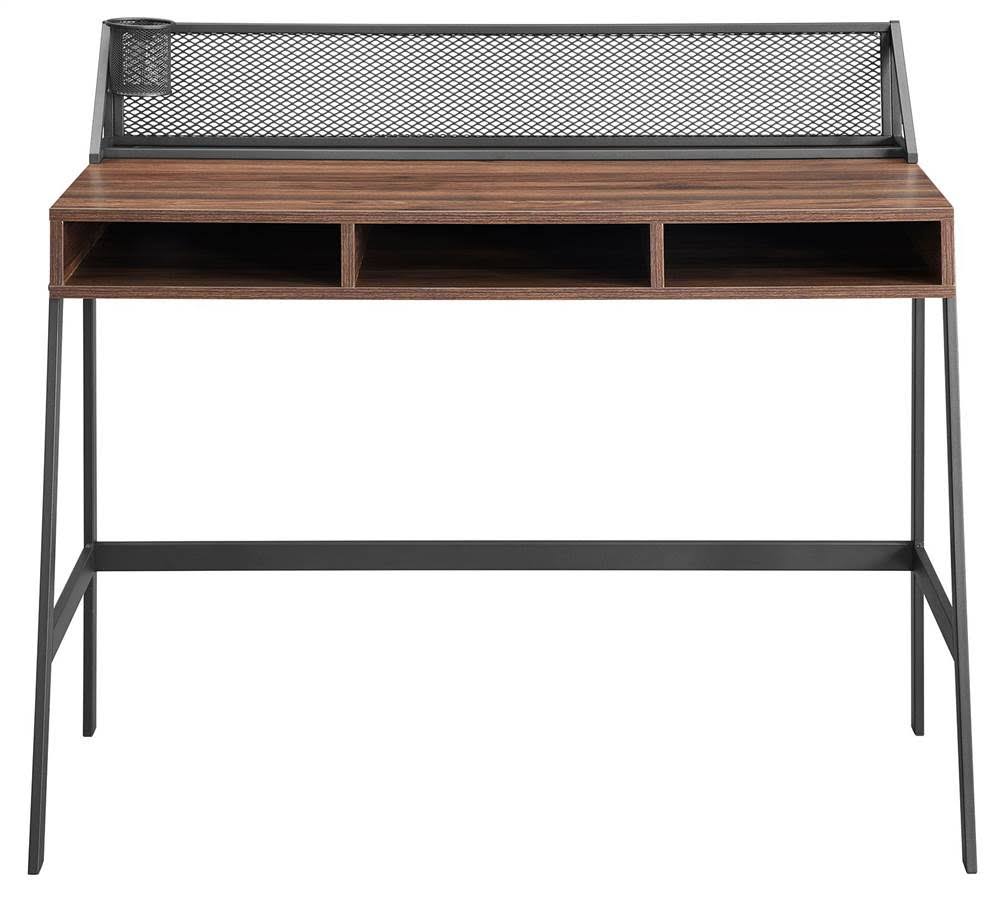 Walker Edison Corbin 42 in. Mesh Back Writing Desk D42CORMBDW, industrial wood desk front view