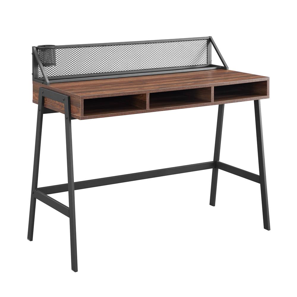 Walker Edison Corbin 42 in. Mesh Back Writing Desk D42CORMBDW, industrial wood desk front three-quarter view