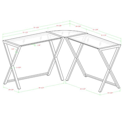 Walker Edison X Frame White Glass and Steel Corner Computer Desk D51X29WH, white corner desk dimensions diagram