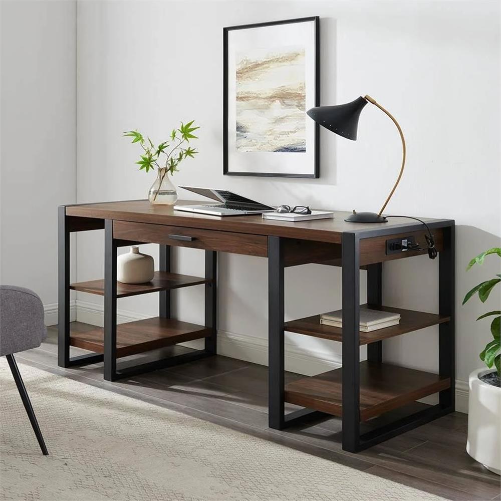 Walker Edison 60 in. Wood Computer Desk D60UBS30DW, wood desk installed home office view