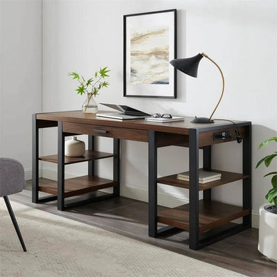 Walker Edison 60 in. Wood Computer Desk D60UBS30DW, wood desk installed home office view