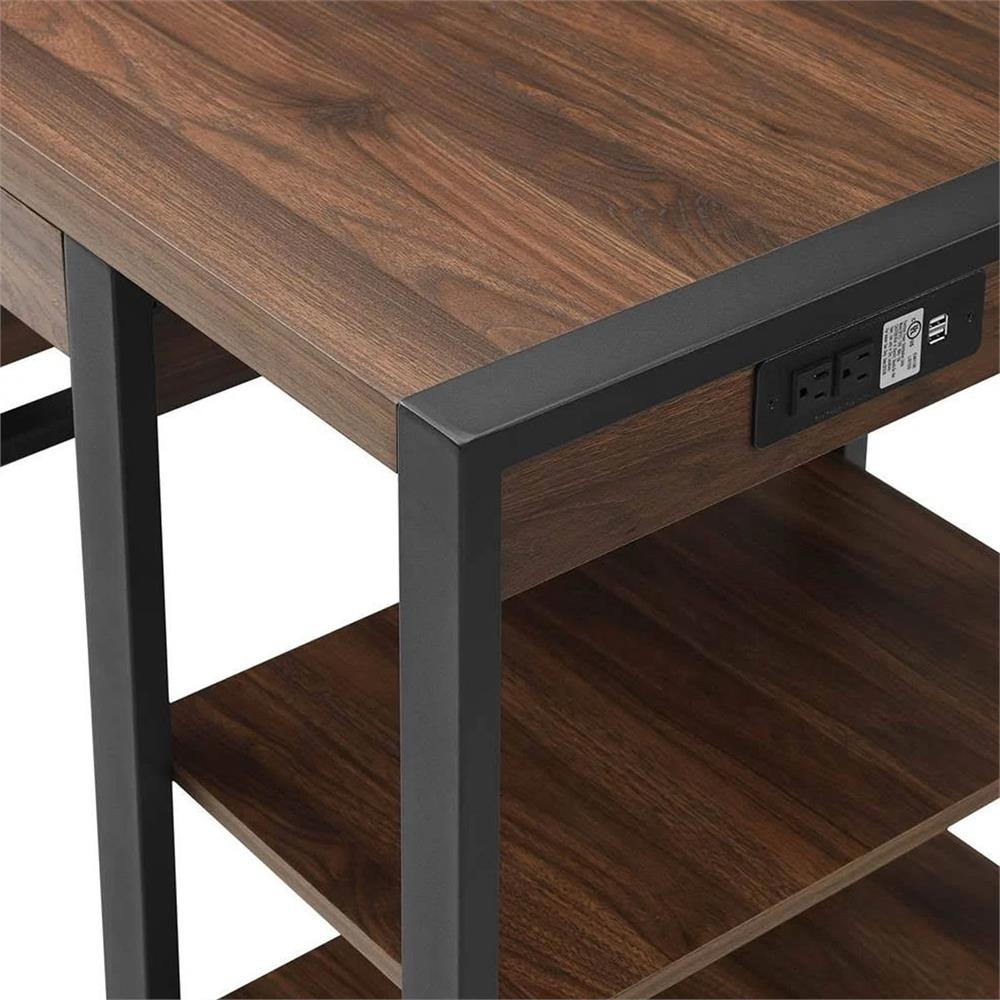 Walker Edison 60 in. Wood Computer Desk D60UBS30DW, wood desk built-in power outlet detail