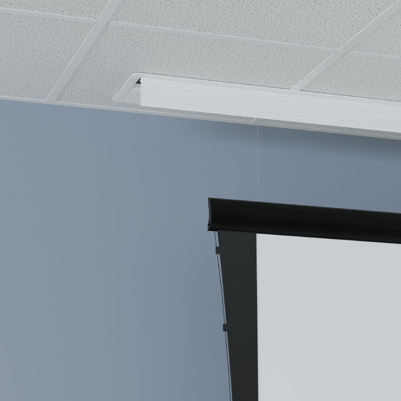Da-Lite DL100298LF Myriad Tensioned Conceal REC Electric Screen, recessed ceiling installation with screen deployed
