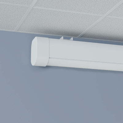 Da-Lite DL100140L Myriad Tensioned Reveal Electric Screen, ceiling-mounted screen housing alternate end detail