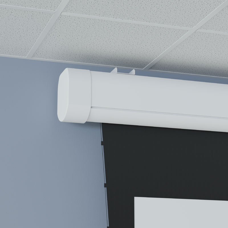 Da-Lite DL100140L Myriad Tensioned Reveal Electric Screen, ceiling-mounted screen housing detail