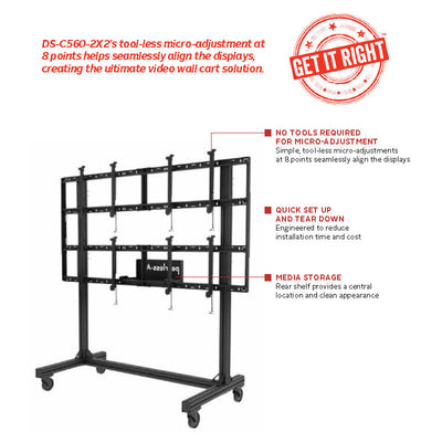 Peerless-AV Video Wall Cart DS-C560-2X2, video wall cart adjustment features diagram