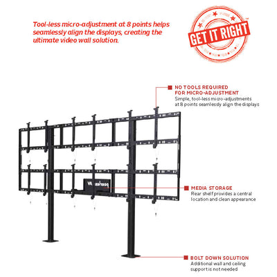 Peerless-AV Video Wall Bolt Down Stand DS-S555-3X2, video wall micro-adjustment feature diagram