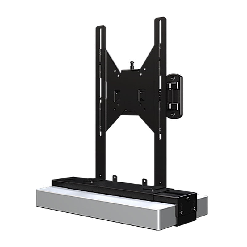 Crimson DVD2100 Component Mount for Articulating or Ceiling Mounts, soundbar and television wall mount assembly in a front view