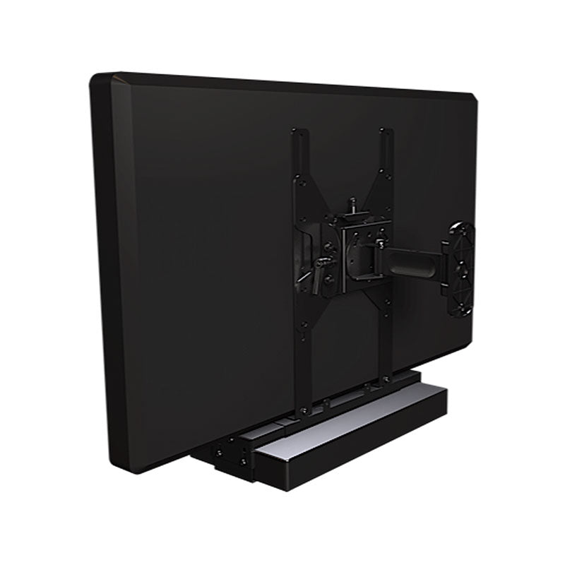 Crimson DVD2100 Component Mount for Articulating or Ceiling Mounts, rear of a television with soundbar mounting brackets installed