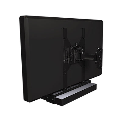 Crimson DVD2100 Component Mount for Articulating or Ceiling Mounts, rear of a television with soundbar mounting brackets installed