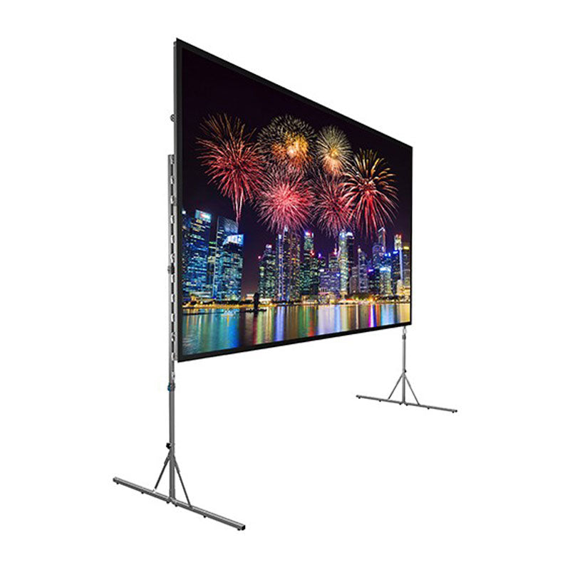 Da-Lite 13140 Fast-Fold Deluxe T-Legs, outdoor projection screen front three-quarter view