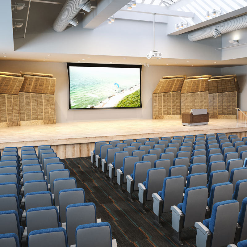 Da-Lite 14109FL Tensioned Lg Advantage REC Electric Screen, installed auditorium view