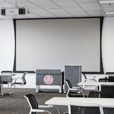 Da-Lite 24713FLS Tensioned Advantage REC Electric Screen, installed classroom view
