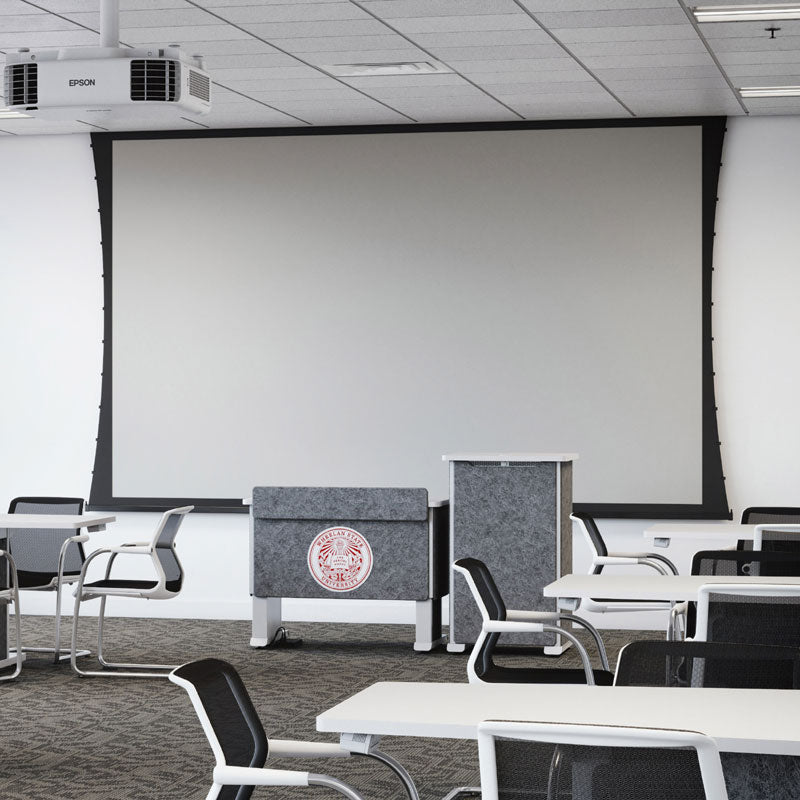 Da-Lite 29890B Tensioned Advantage REC Electric Screen, installed classroom view