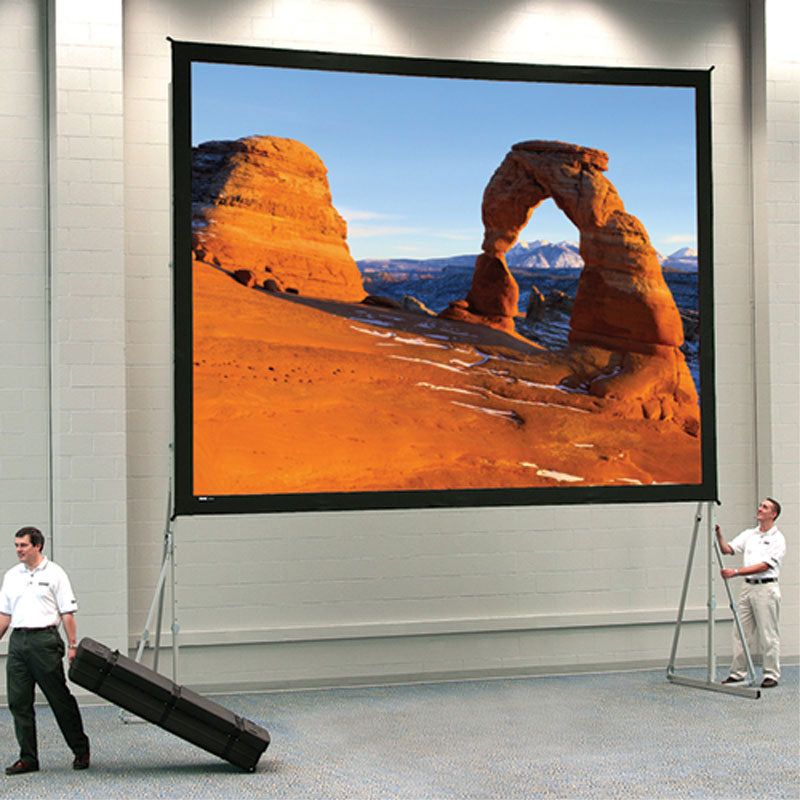 Da-Lite 38351N Heavy Duty Fast-Fold Deluxe Projection Screen, installed gymnasium view