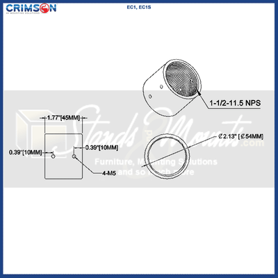 Crimson Pipe Connector EC1, EC1W, threaded extension coupler technical dimensions