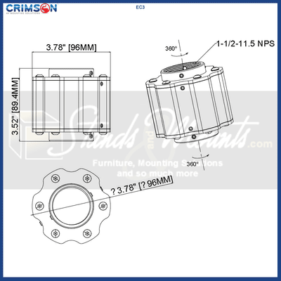 Crimson Rotating Tube Connector EC3, rotating ceiling adapter technical dimensions diagram