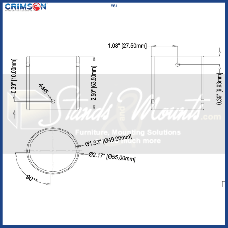 Crimson Sliding Collar for Flex Wall System ES1, black pipe sleeve dimensions diagram