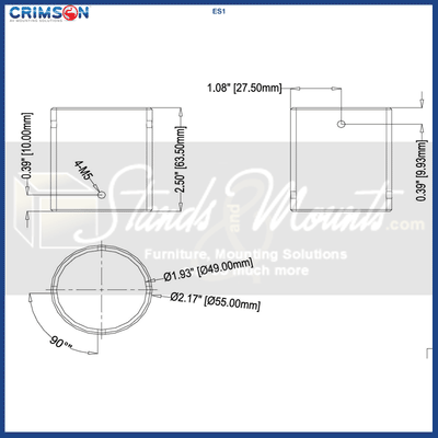 Crimson Sliding Collar for Flex Wall System ES1, black pipe sleeve dimensions diagram