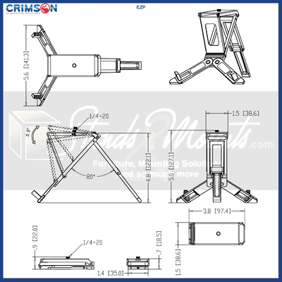 Crimson Photo-eAzl Folding Camera Stand and Tripod EZP, folding projector stand technical dimensions