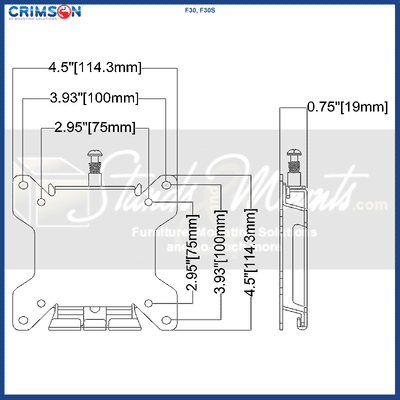 Crimson Small Fixed TV Wall Mount F30, display mounting plate dimensions diagram