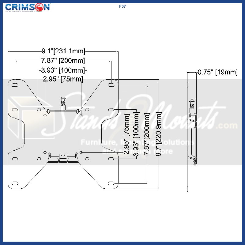 Crimson Medium Fixed TV Wall Mount F37, projector mounting plate dimensions diagram